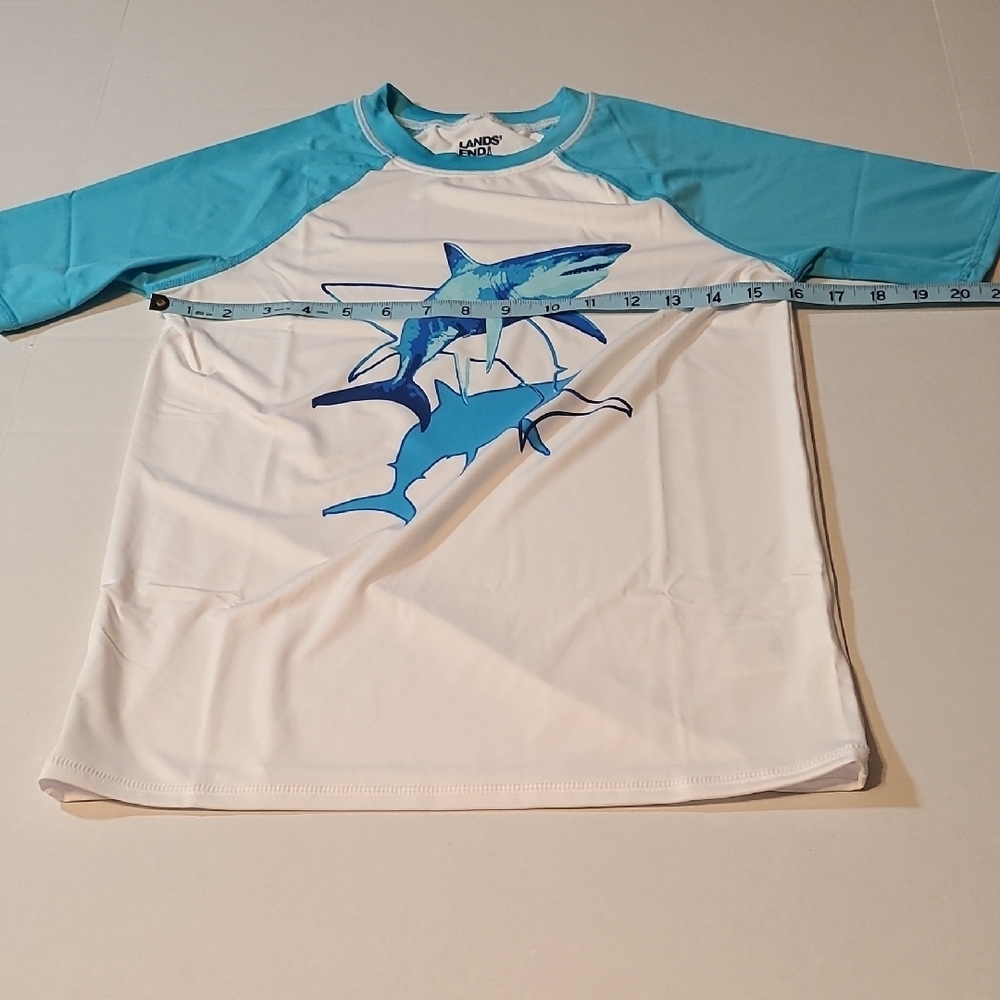 Lands' End Boys Blue Shark Swim Shirt NWOT Large 10-12 Rashguard - Picture 6 of 10